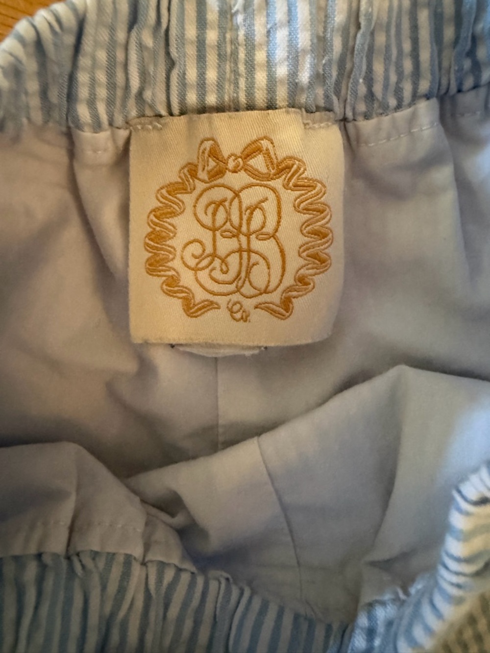 The Beaufort Bonnet Company Blue and White Sheffield Seersucker Toddler Shorts - Picture 3 of 5